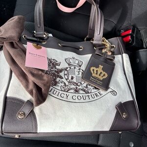 Juicy Couture Brown, Cream & Pink Logo Tote with Charm